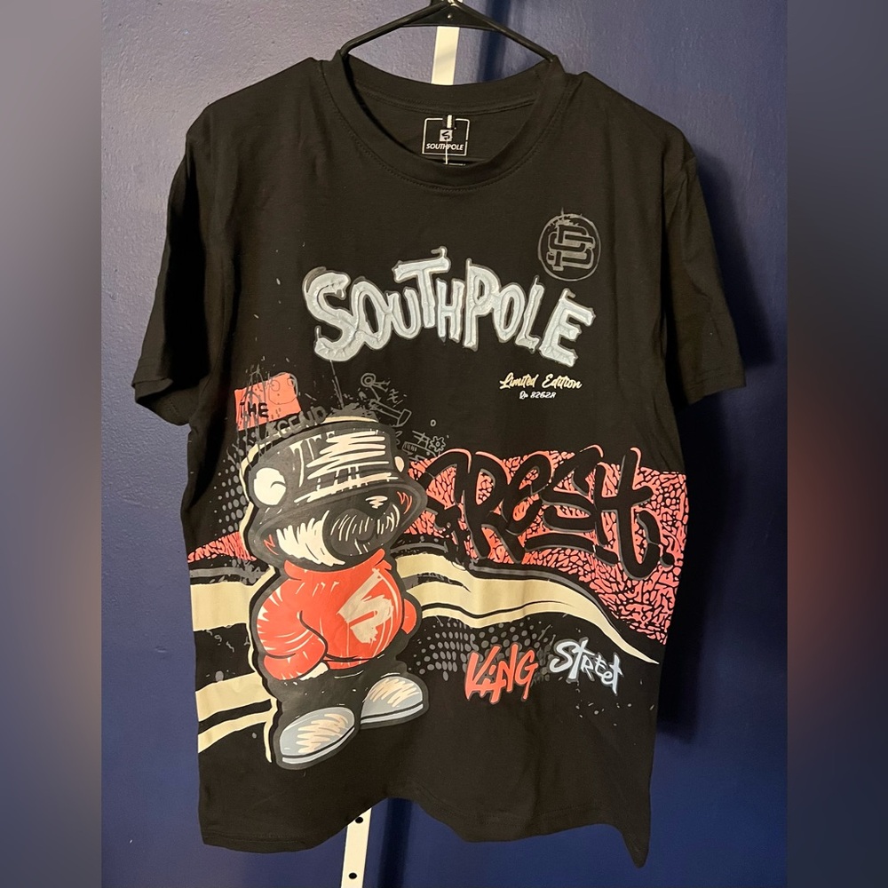 South Pole Men's Black GRAFFITI Short Sleeve Crew Neck fresh Graphic T- Shirt. L